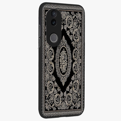 Noir Bloom Elegance Glass Case upright view showcasing graceful floral artwork with luxurious dark theme.