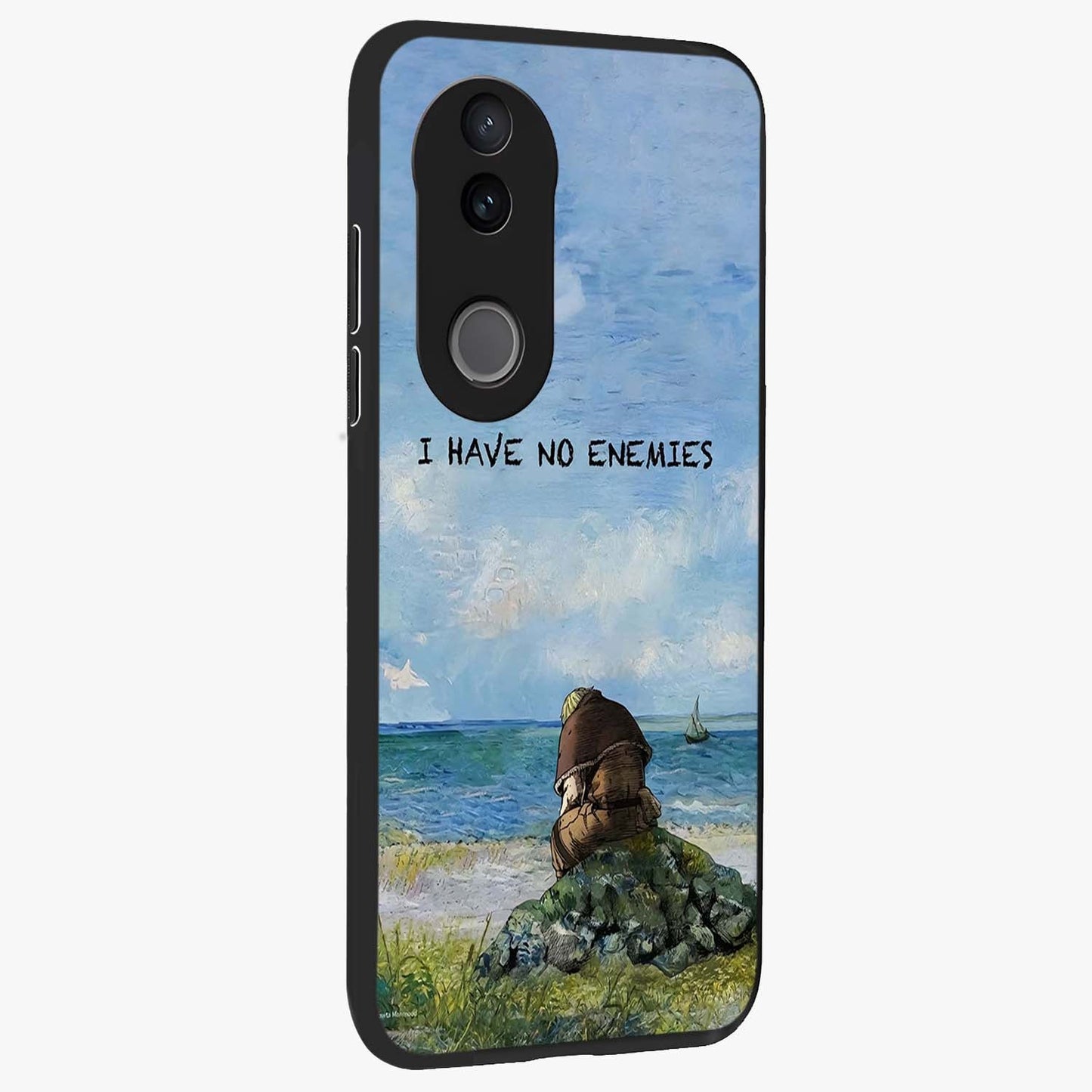 Peace Beyond War Glass Case upright view showcasing powerful peace symbol artwork with inspirational theme.