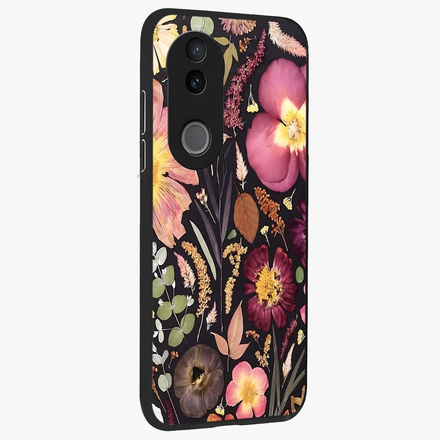 Petal Dream Tapestry Glass Case upright view showcasing detailed floral tapestry artwork with artistic nature theme.
