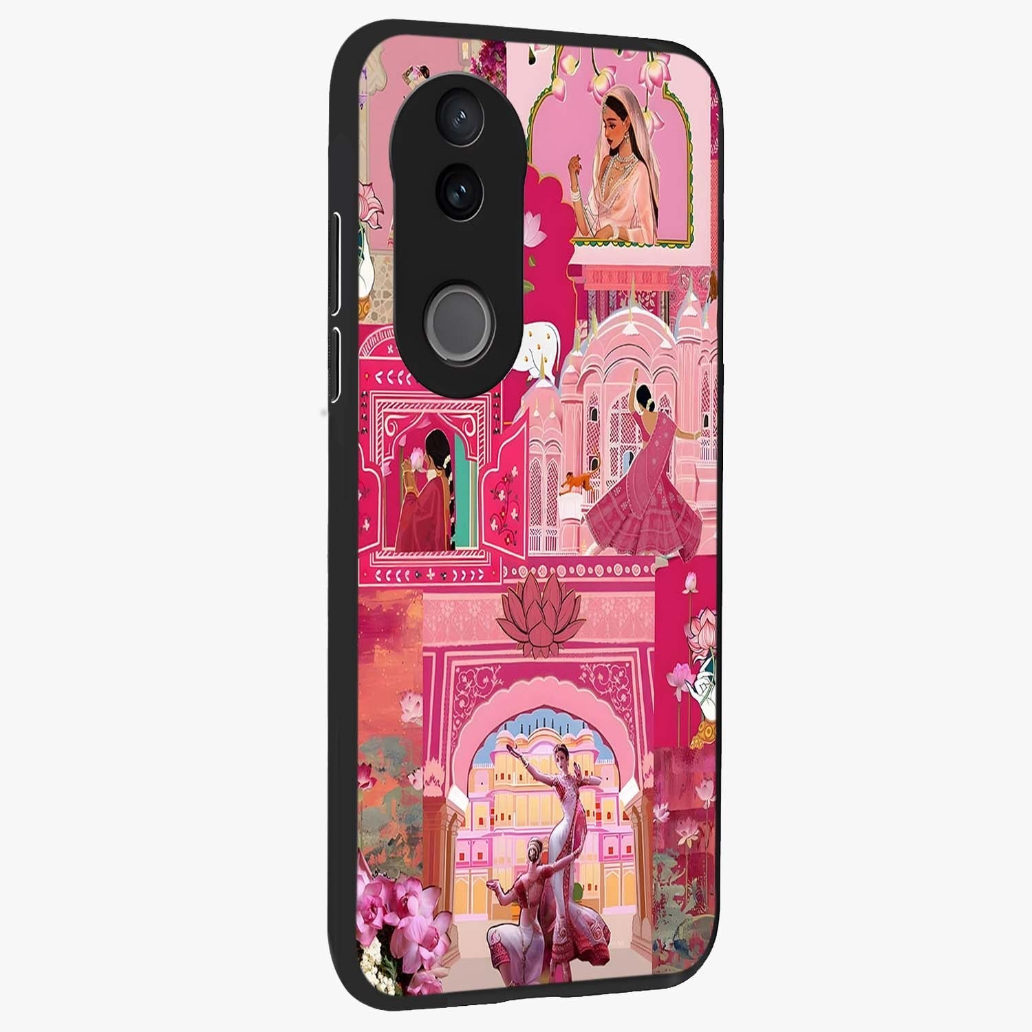 Pink Palace Muse Glass Case upright view showcasing artistic palace artwork with graceful royal theme.