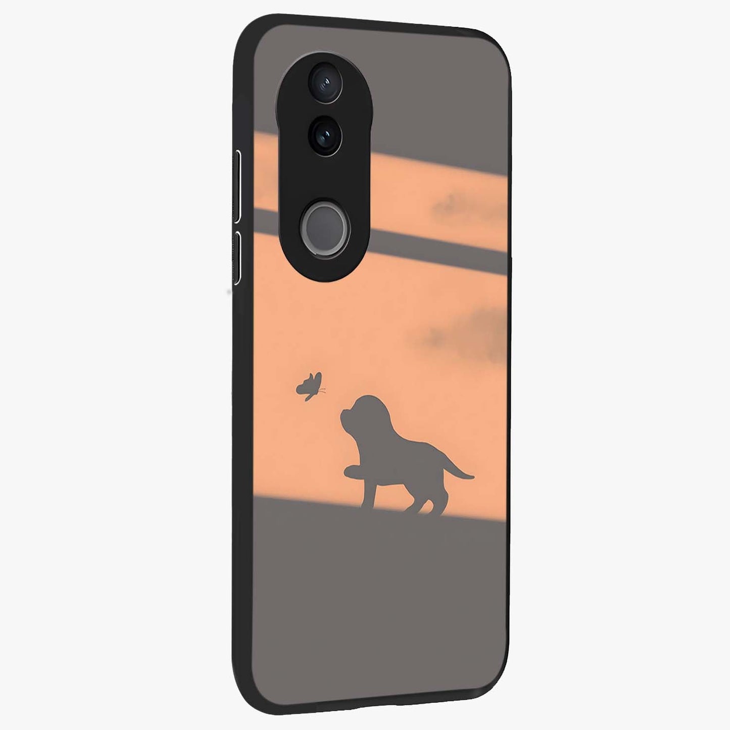 Puppy Shadow Art Glass Case upright view showcasing charming puppy artwork with creative silhouette theme.