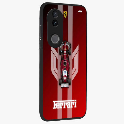 Red Ferrari F1 Vertical Glass Case upright view showcasing powerful Formula car artwork with dynamic motorsport theme.
