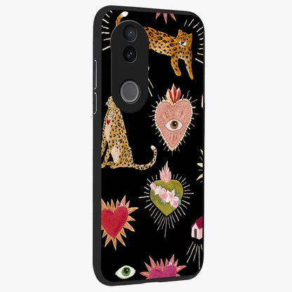 Sacred Jungle Heart Glass Case upright view showcasing vibrant jungle artwork with symbolic heart theme.