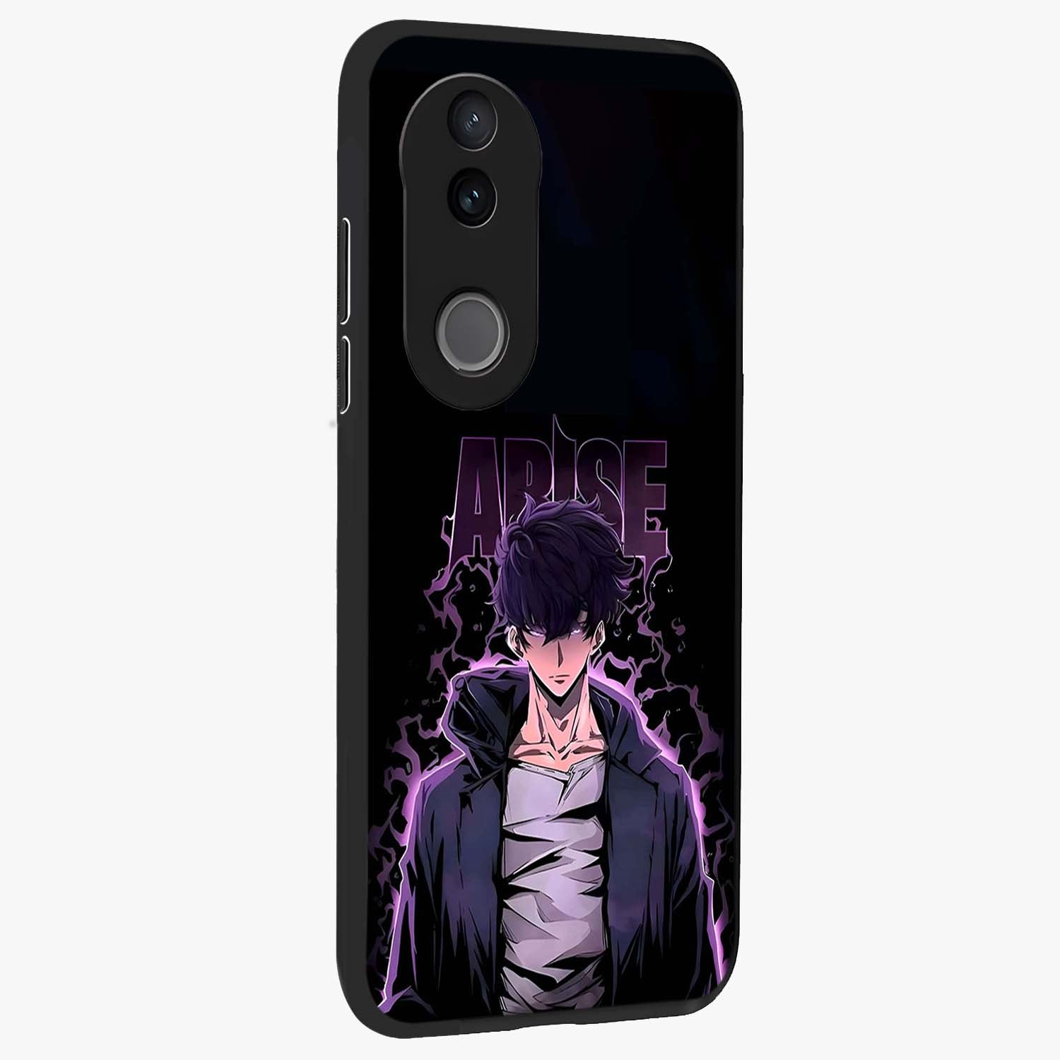 Shadow Monarch Awakening Glass Case upright view showcasing bold monarch artwork with mystical awakening theme.