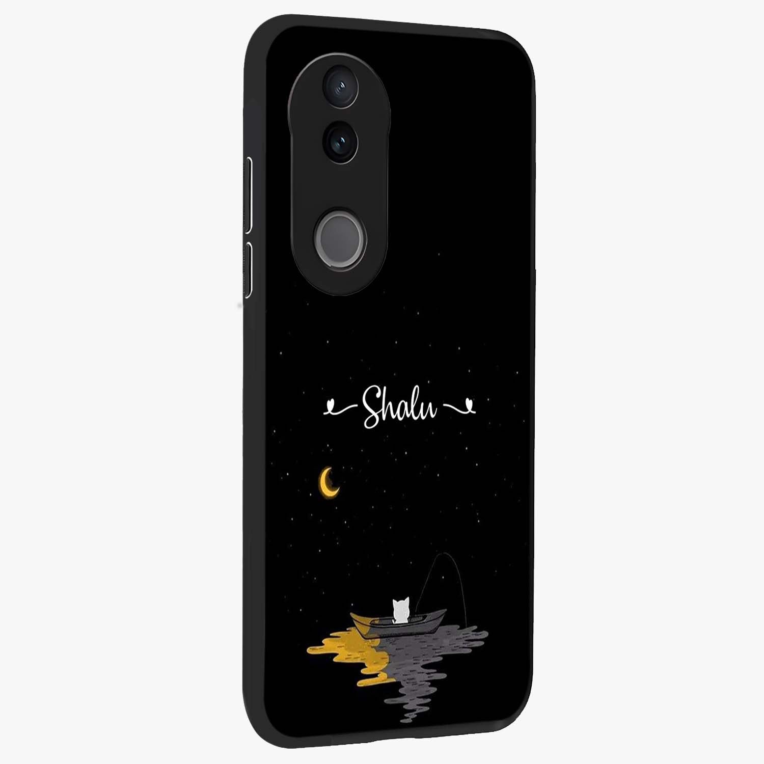 Silent Night Row Glass Case upright view showcasing tranquil night artwork with serene landscape theme.