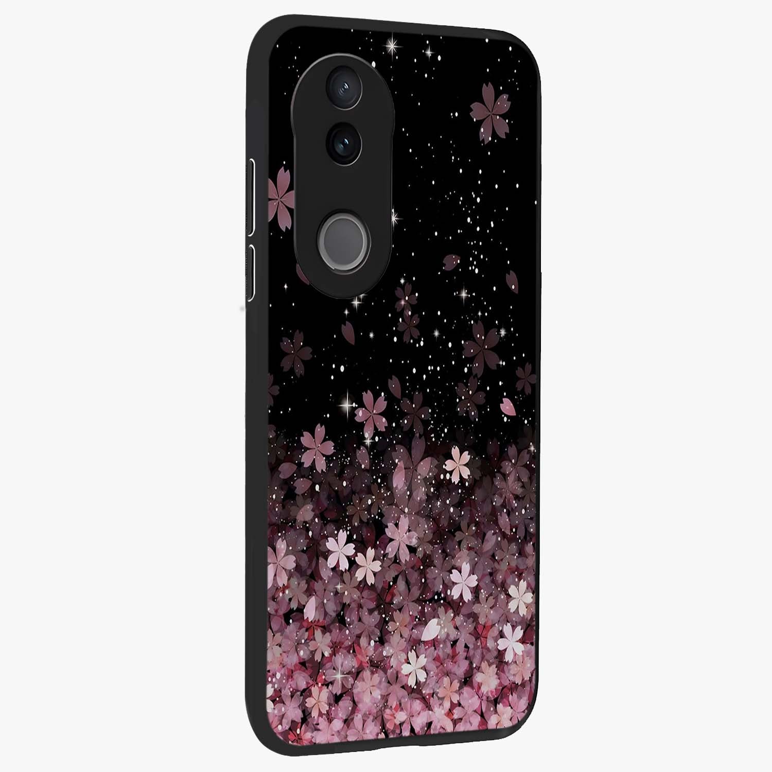 Small Starry Flowers Glass Case upright view showcasing charming floral artwork with dreamy starry theme.