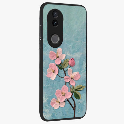 Threaded Blossom Breeze Glass Case upright view showcasing graceful flower artwork with calm botanical theme.