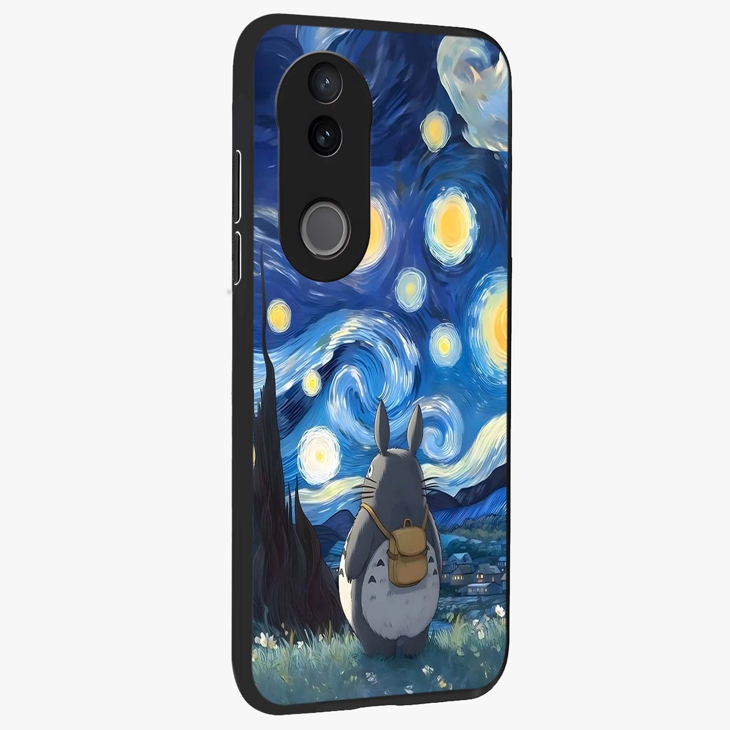 Totoro In Van Gogh Art Glass Case upright view showcasing creative character artwork with painterly artistic theme.