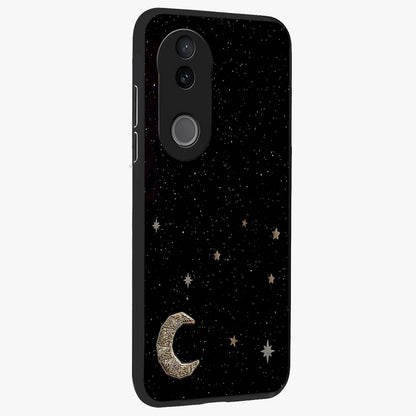 Twinkle Star With Half Moon Glass Case upright view showcasing glowing cosmic artwork with dreamy night theme.