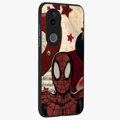 Web Warrior Vibes Glass Case upright view showcasing energetic superhero artwork with bold action theme.