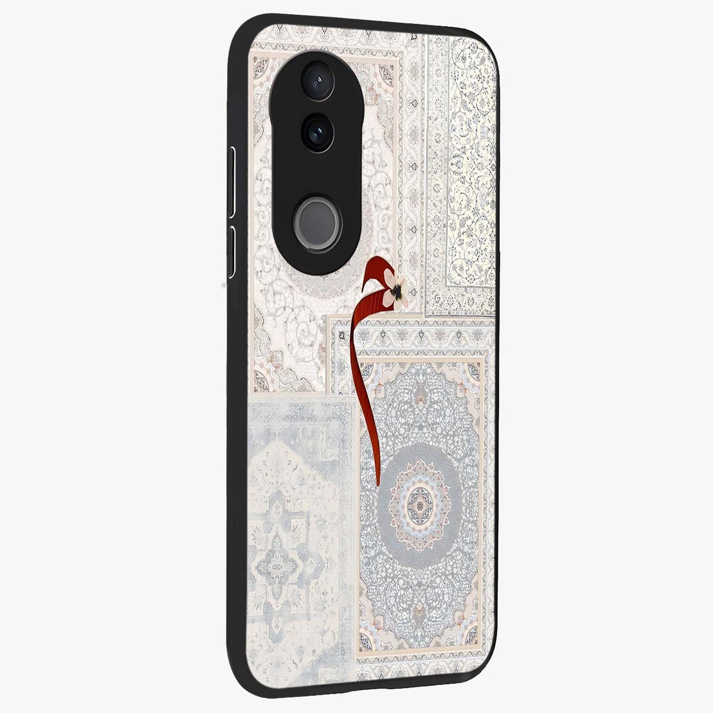 White Aesthetic Bow Glass Case upright view showcasing delicate ribbon bow artwork with cute minimalist theme.