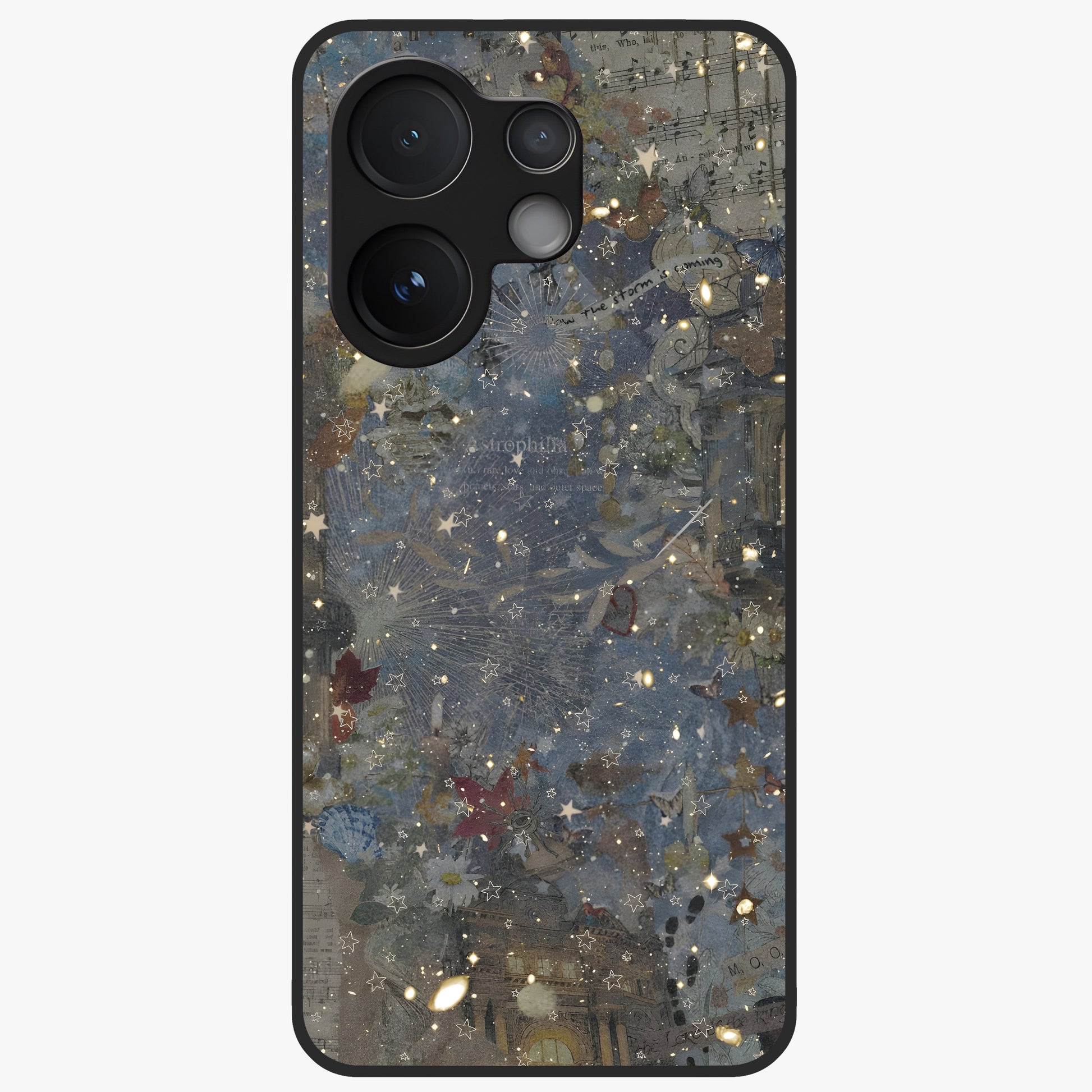 Aesthetic Astrolophia Glass Case showing flat back view with dreamy aesthetic design and glossy glass finish.