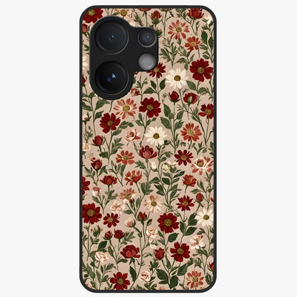 Biege Flower With Leaf Glass Case showing flat back view with soft beige floral artwork and glossy glass finish.