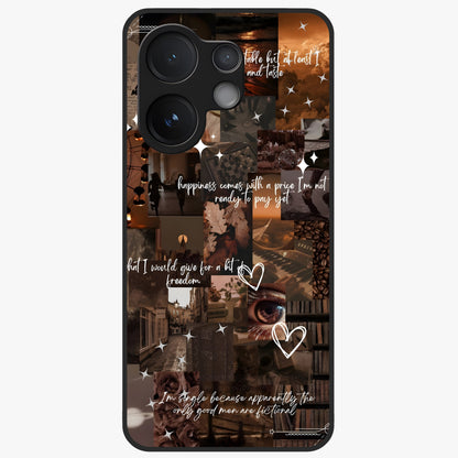 Bittersweet Aesthetic Chaos Glass Case showing flat back view with artistic chaotic aesthetic design and glossy glass finish.