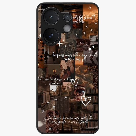 Bittersweet Aesthetic Chaos Glass Case showing flat back view with artistic chaotic aesthetic design and glossy glass finish.