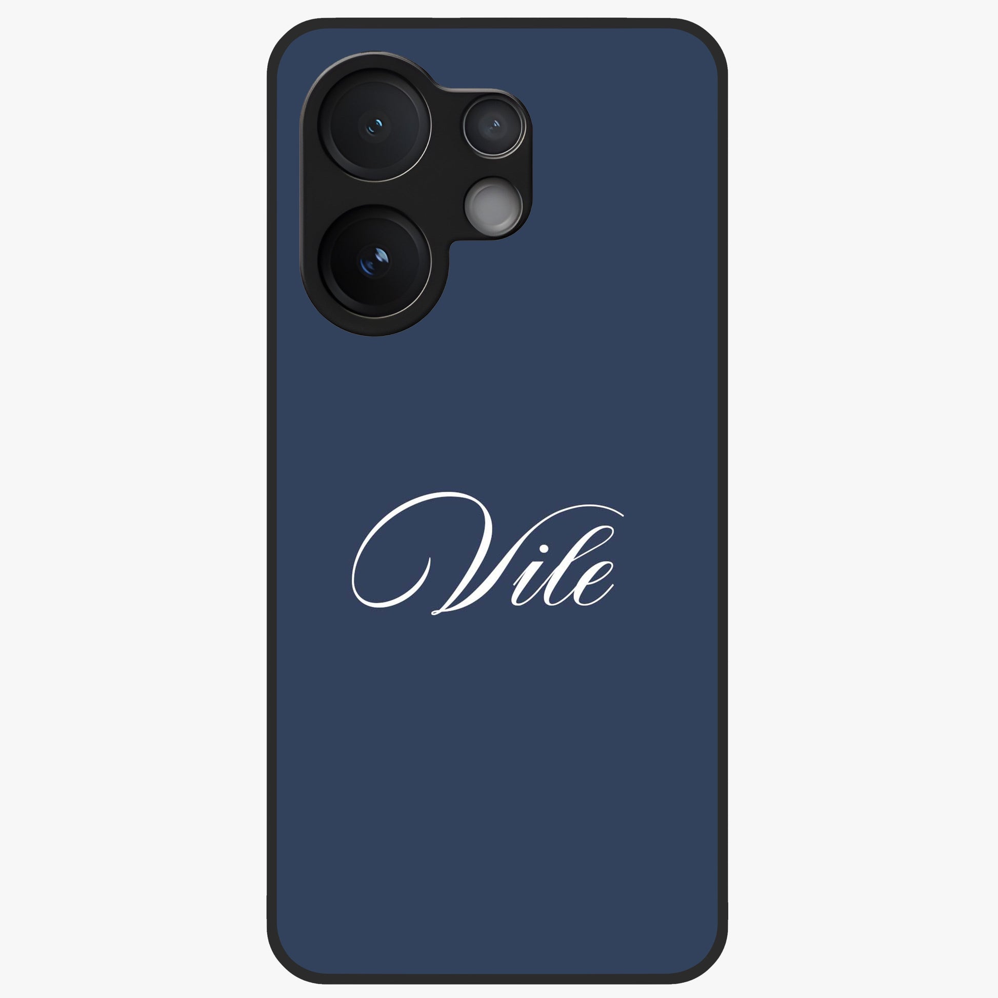Blue Background Personalized Custom Name Glass Case showing flat back view with minimal blue background and custom name design.