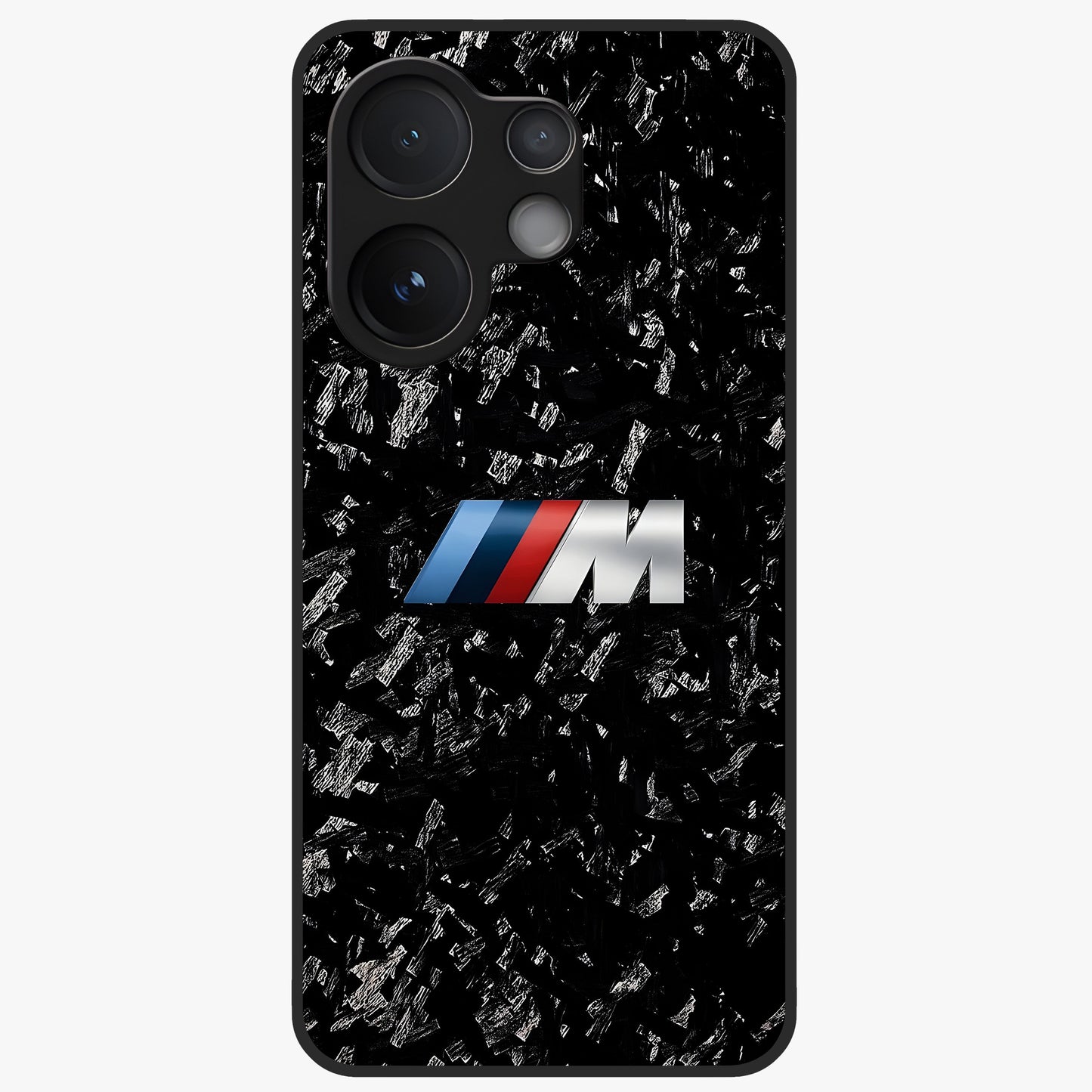 Carbon Speed Mark Glass Case showing flat back view with sporty carbon pattern artwork and glossy glass finish.