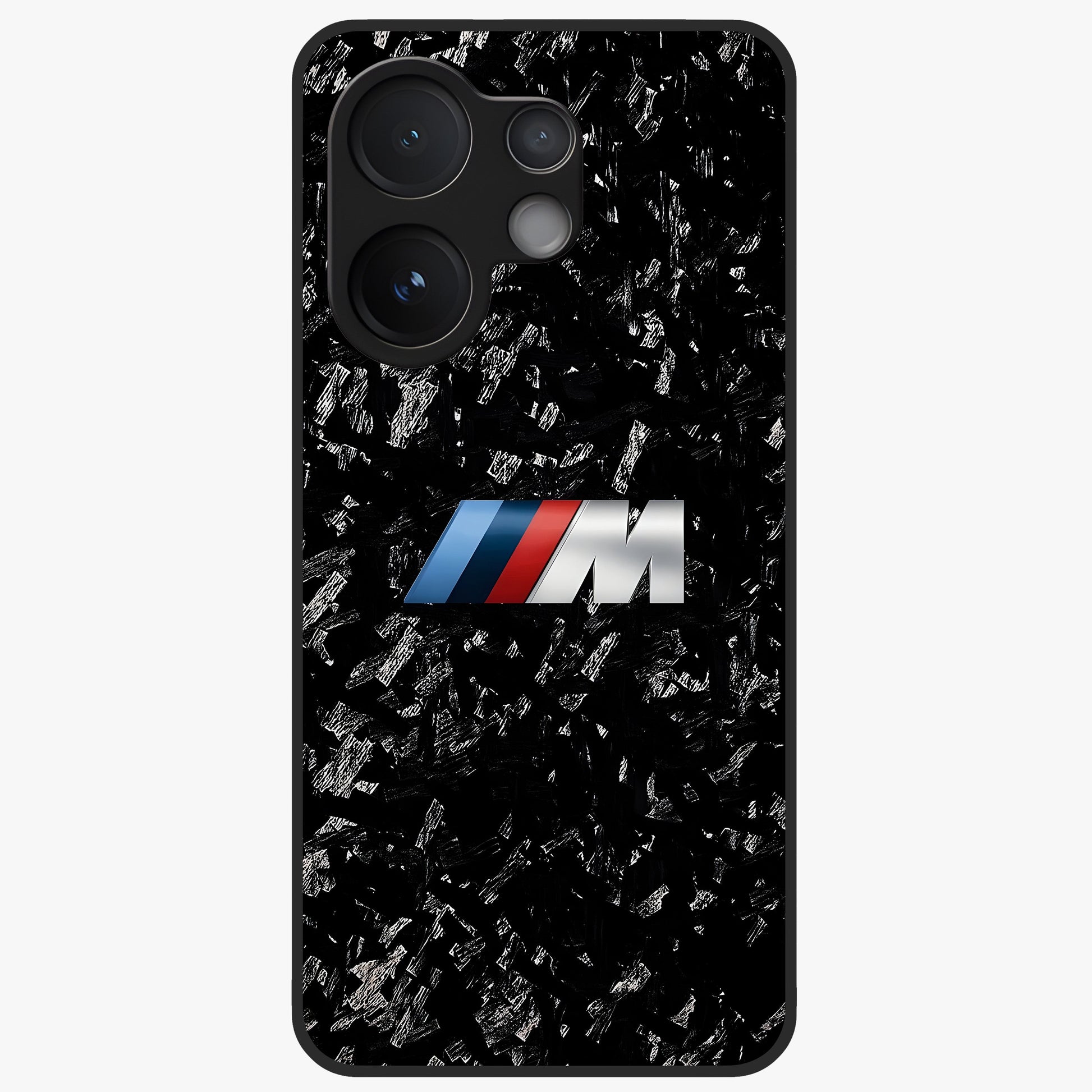 Carbon Speed Mark Glass Case showing flat back view with sporty carbon pattern artwork and glossy glass finish.