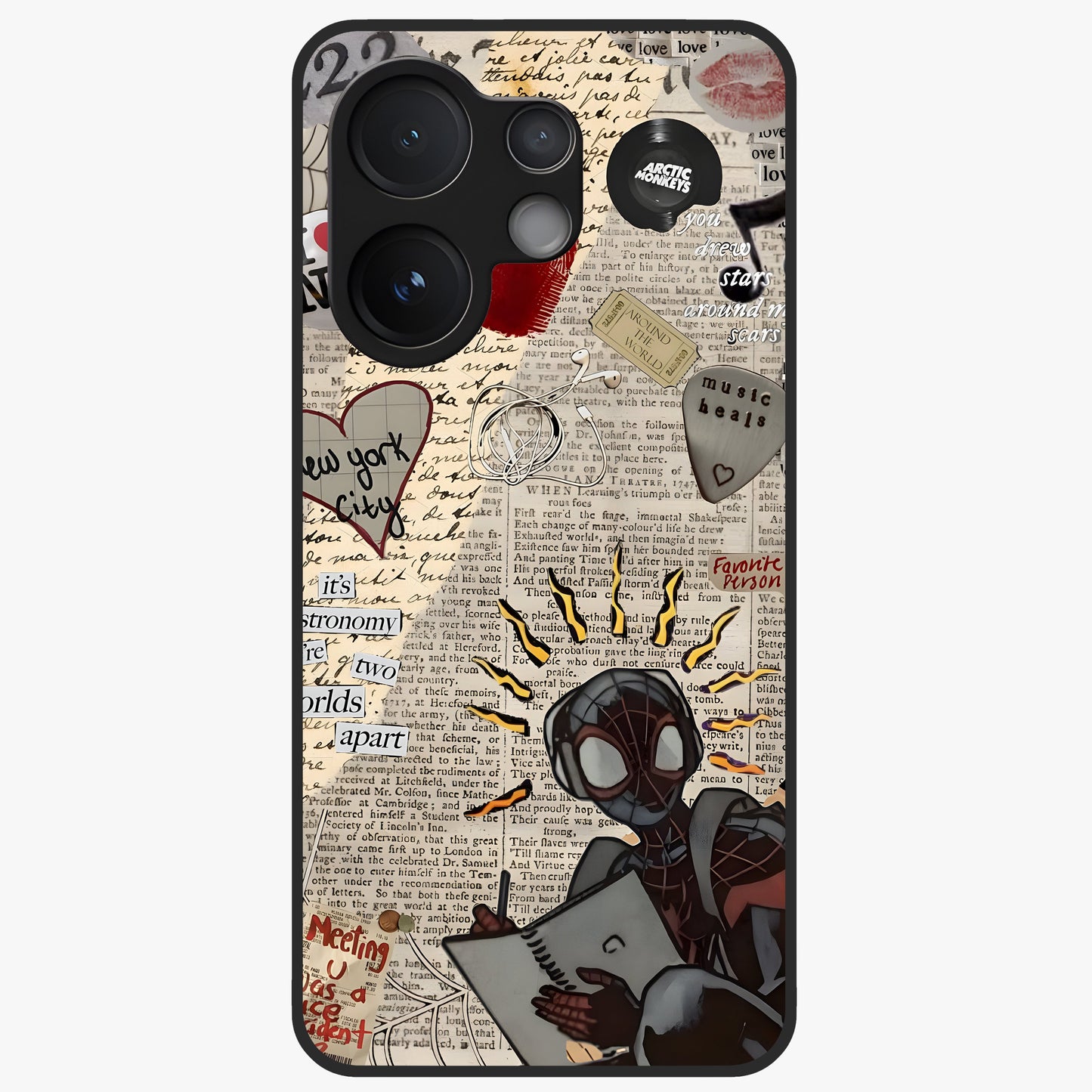 City Dream Sketch Glass Case showing flat back view with artistic city skyline sketch artwork and glossy glass finish.
