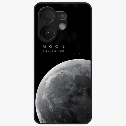 Cosmic Moon Glow Glass Case showing flat back view with glowing moon artwork and glossy glass finish.