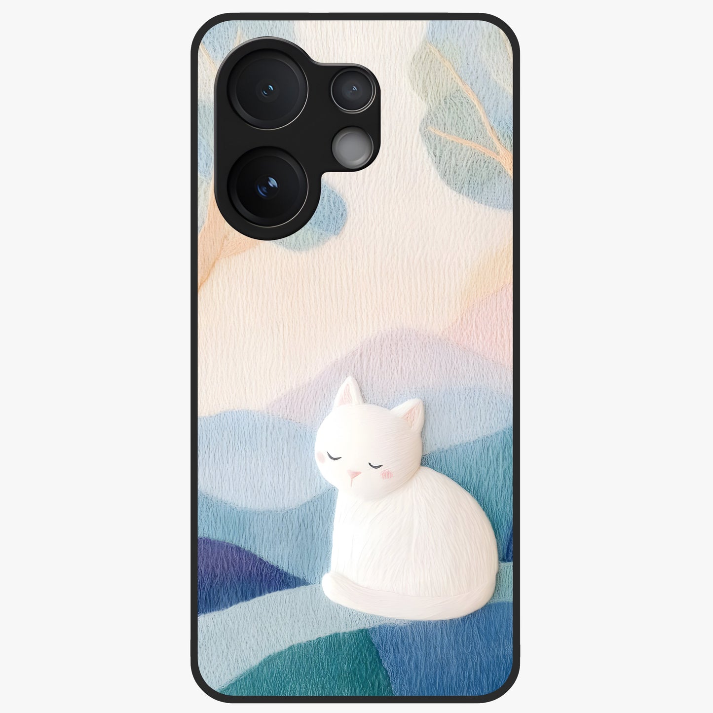 Cotton Dream Cat Glass Case showing flat back view with soft dreamy cat artwork and glossy glass finish.