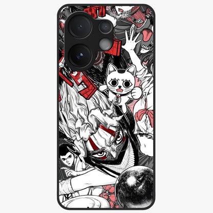 Crimson Chaos Panel Glass Case showing flat back view with bold crimson abstract artwork and glossy glass finish.