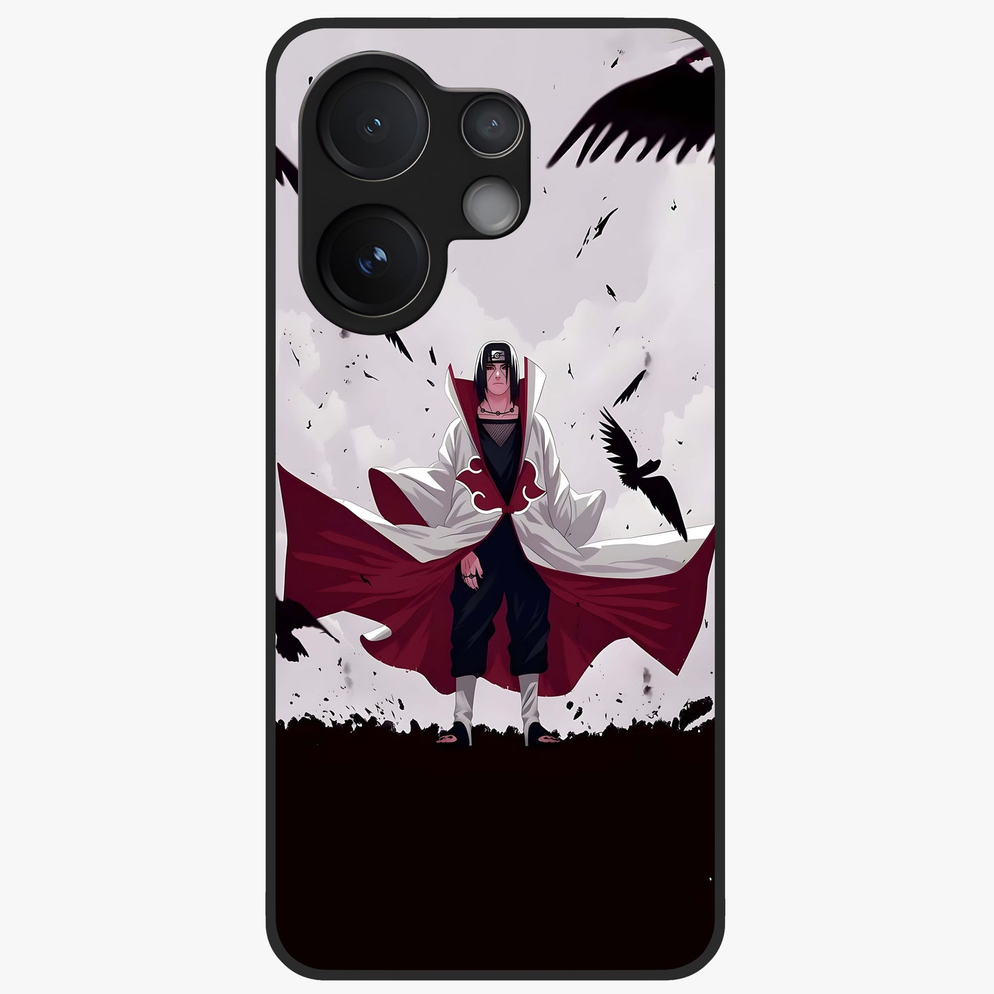 Crimson Crow Ascension Glass Case showing flat back view with mystical crow artwork and glossy glass finish.