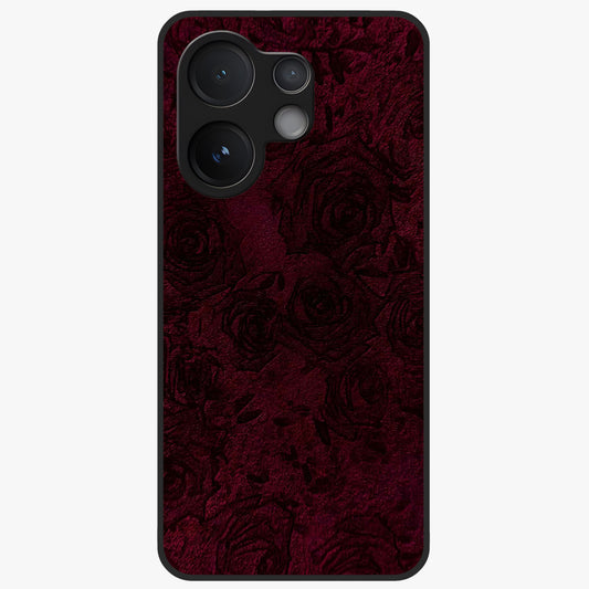 Crimson Fade Flow Glass Case showing flat back view with flowing crimson gradient artwork and glossy glass finish.