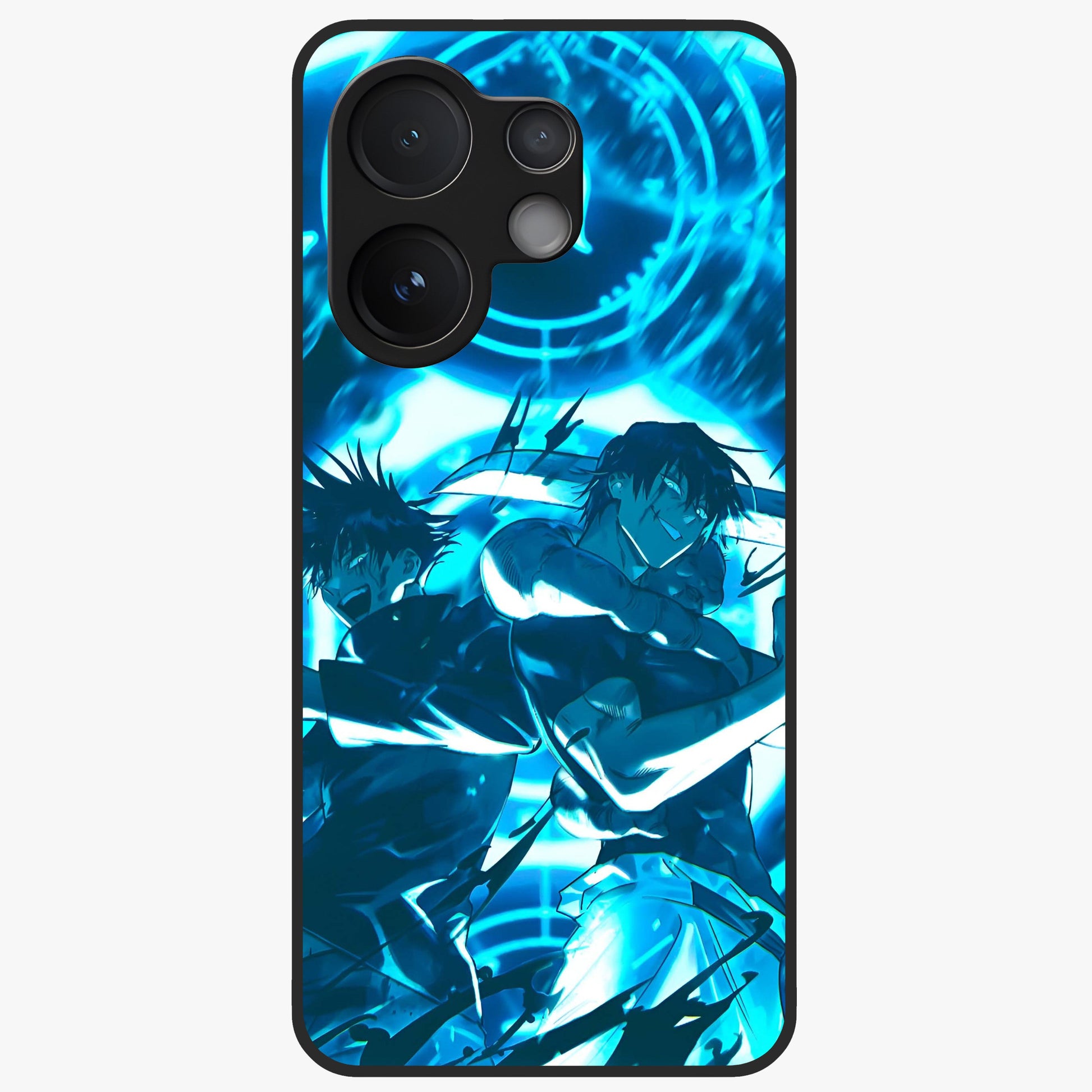 Cursed Energy Clash Glass Case showing flat back view with intense cursed energy artwork and glossy glass finish.