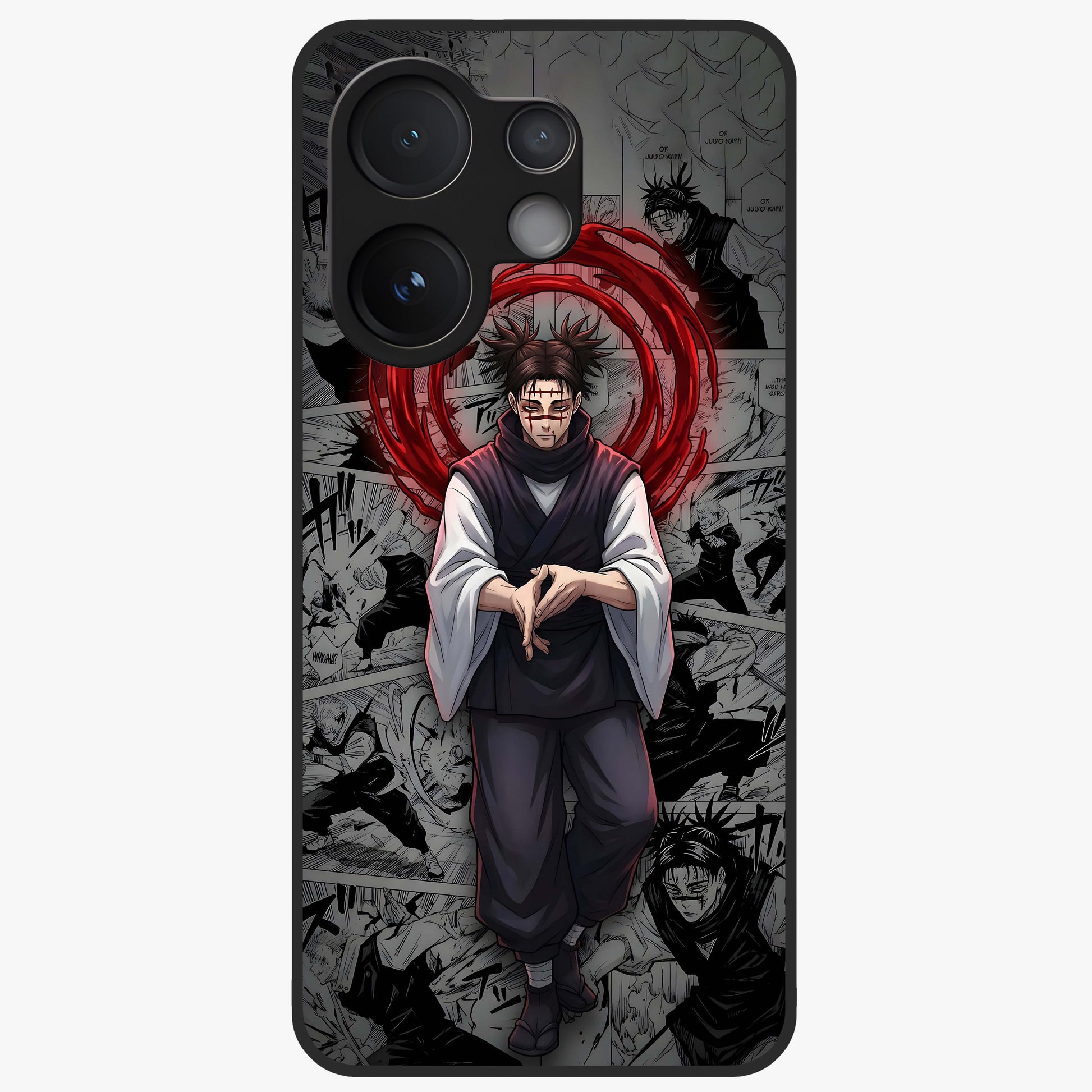 Cursed Ritual Ascension Glass Case showing flat back view with dark ritual themed artwork and glossy glass finish.