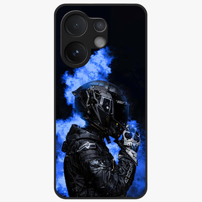 Cyber Sentinel Protocol Glass Case showing flat back view with futuristic cyber themed artwork and glossy glass finish.