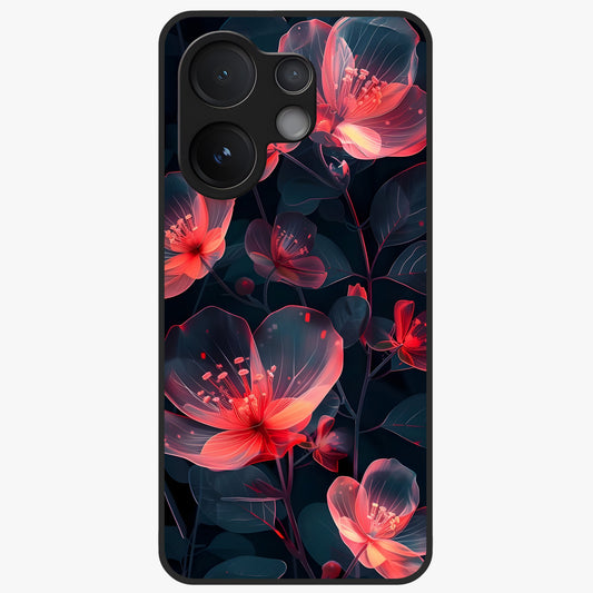 Dark Shade of Flower Glass Case showing flat back view with elegant dark floral artwork and glossy glass finish.