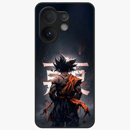Dark Warrior In Rain Glass Case showing flat back view with warrior artwork in rainy atmosphere and glossy glass finish.