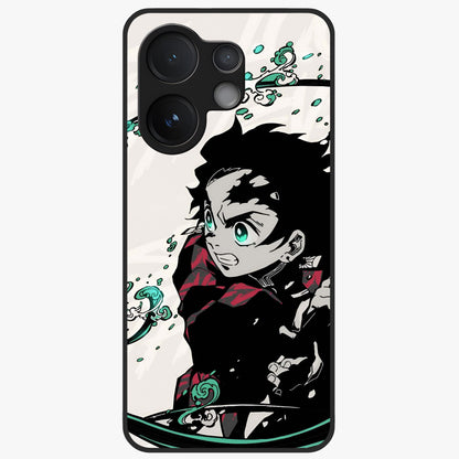 Demon Slayer Glass Case showing flat back view with bold anime inspired artwork and glossy glass finish.
