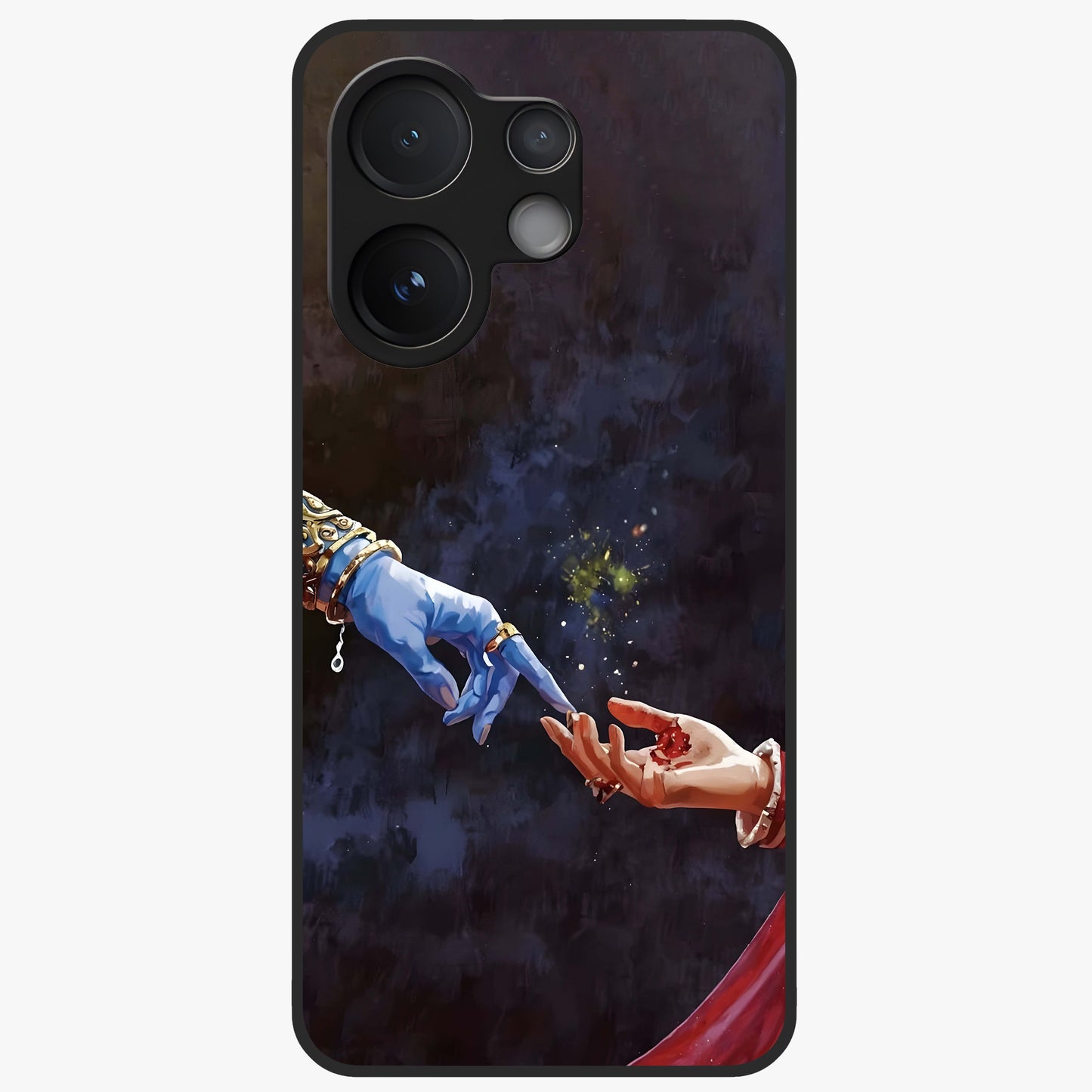 Divine Touch Eternal Glass Case showing flat back view with spiritual themed artwork and glossy glass finish.