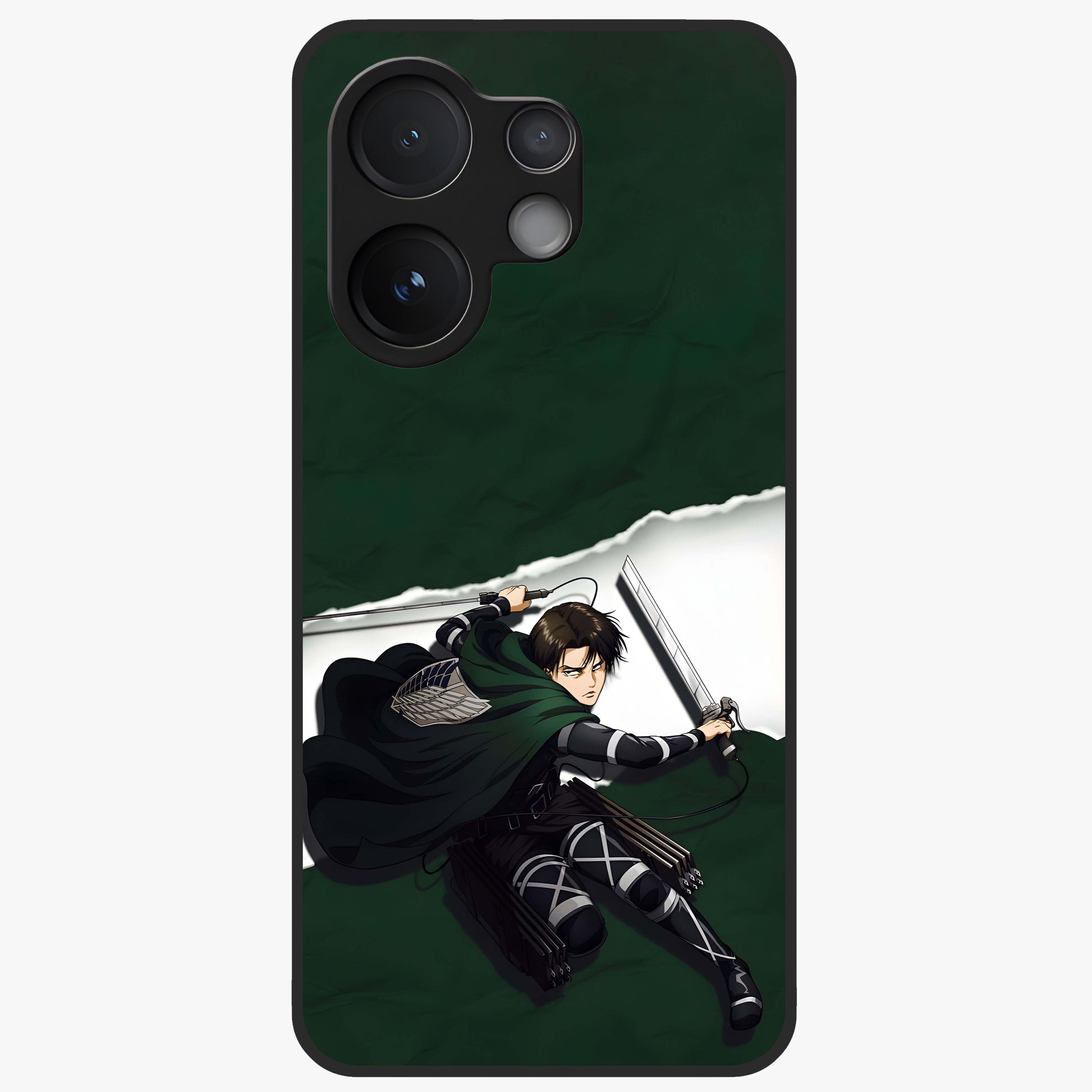 Emerald War Vanguard Glass Case showing flat back view with powerful warrior themed artwork and glossy glass finish.