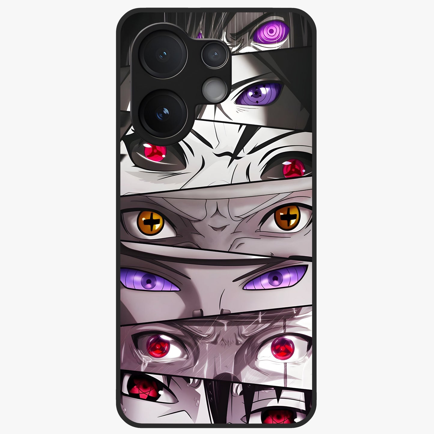 Eyes of Destiny Glass Case showing flat back view with striking eye themed artwork and glossy glass finish.