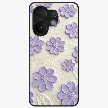 Floral Wall Art With Purple Flowers Glass Case showing flat back view with purple flower artwork and glossy glass finish.