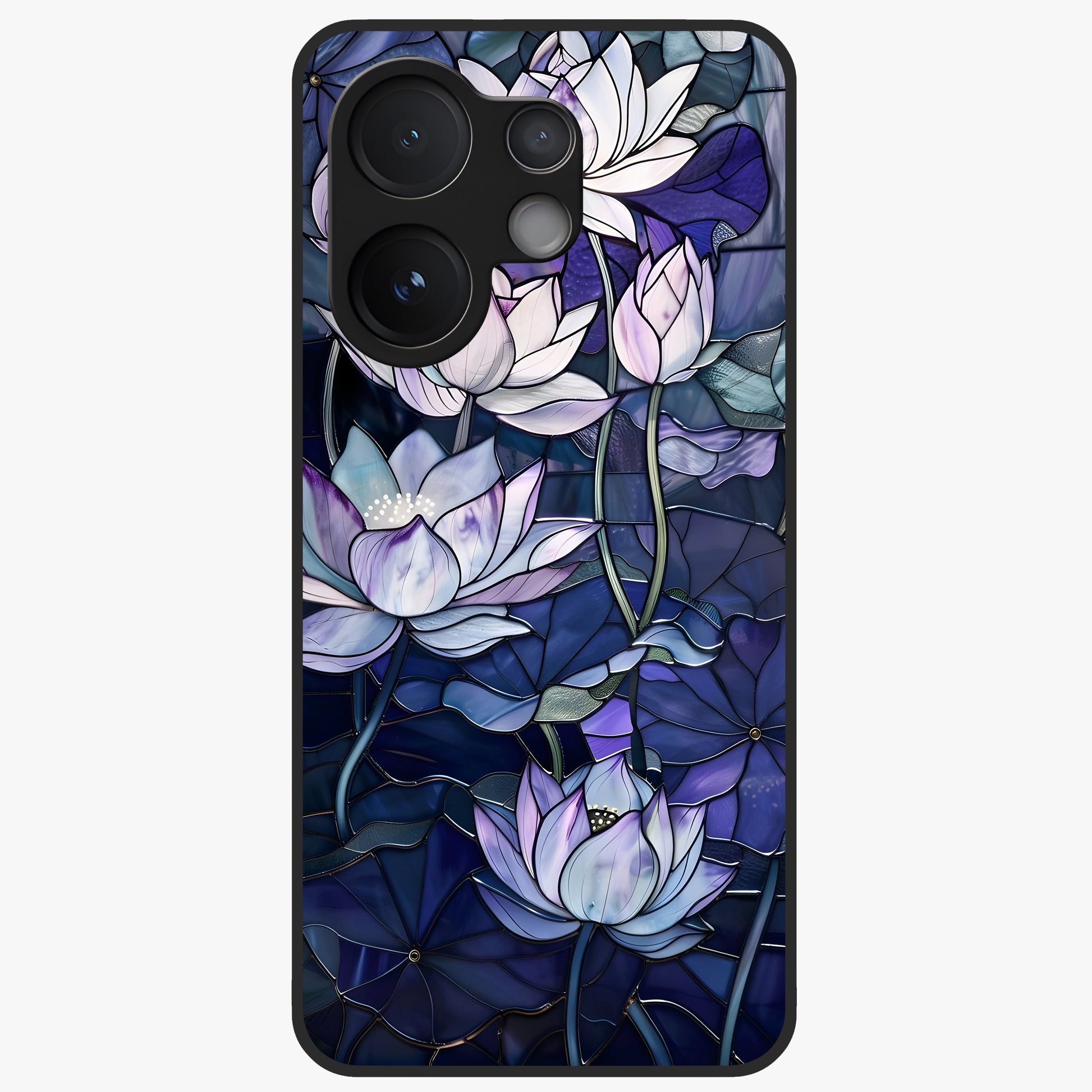 Gloss Petal Rush Glass Case showing flat back view with glossy flower petal artwork and smooth glass finish.