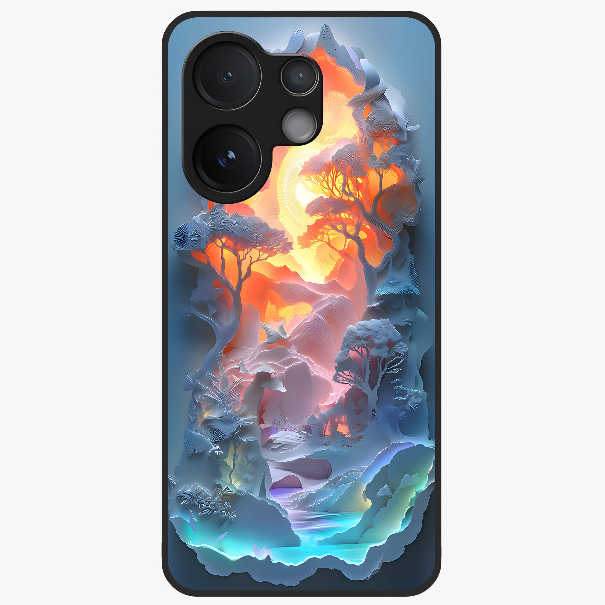 Glow Forest Portal Glass Case showing flat back view with glowing forest portal artwork and glossy glass finish.