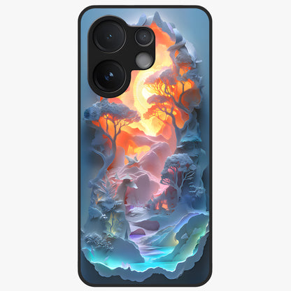 Glow Forest Portal Glass Case showing flat back view with glowing forest portal artwork and glossy glass finish.