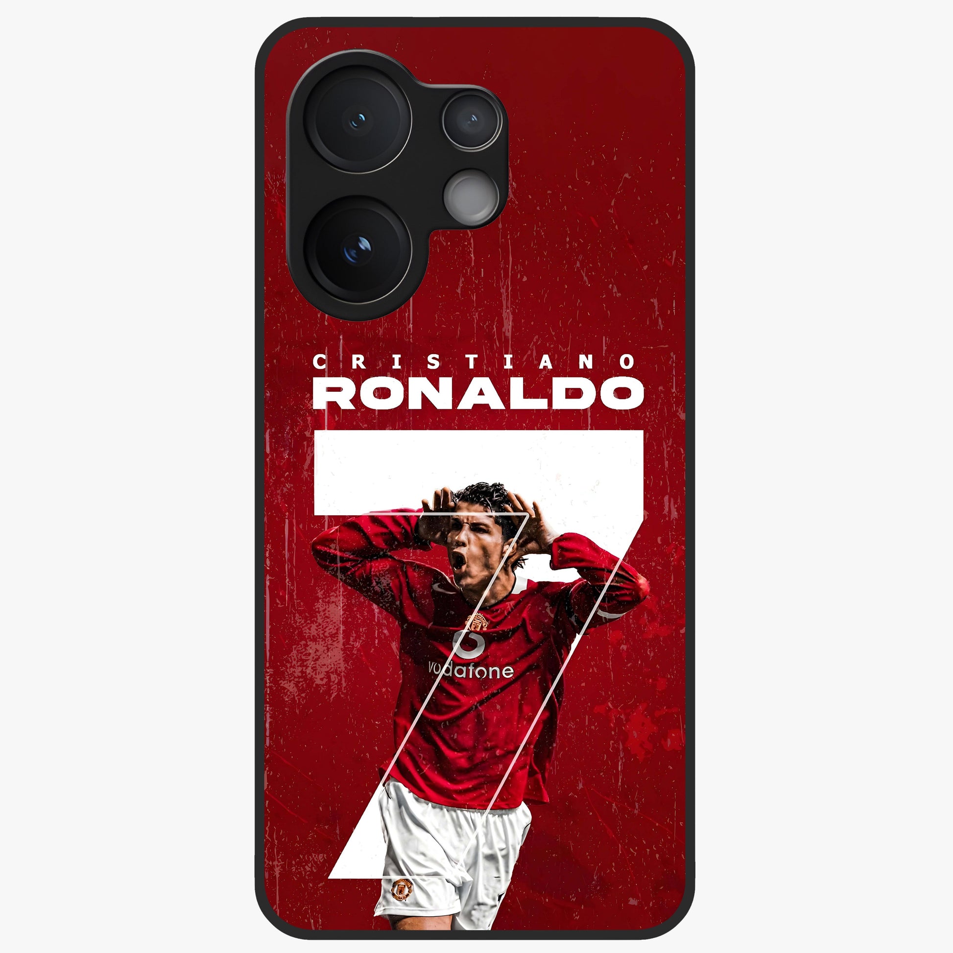 Goal Celebration Legacy Glass Case showing flat back view with football celebration inspired artwork and glossy glass finish.
