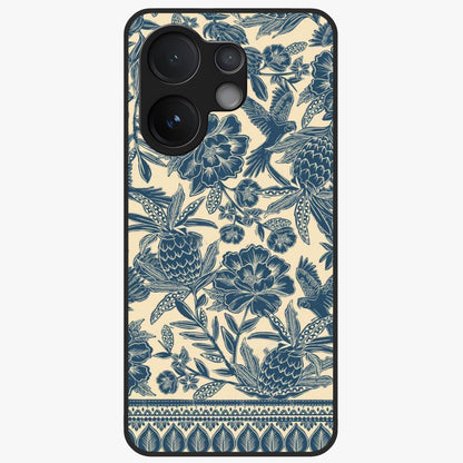 Heirloom Wild Bloom Glass Case showing flat back view with vintage inspired wild flower artwork and glossy glass finish.