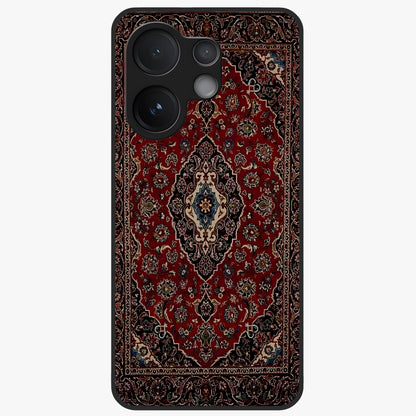 Heritage Carpet Royale Glass Case showing flat back view with ornate Persian carpet inspired pattern and glossy glass finish.