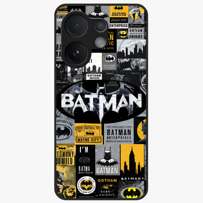 Knight Gotham Rise Glass Case showing flat back view with dark hero inspired artwork and glossy glass finish.