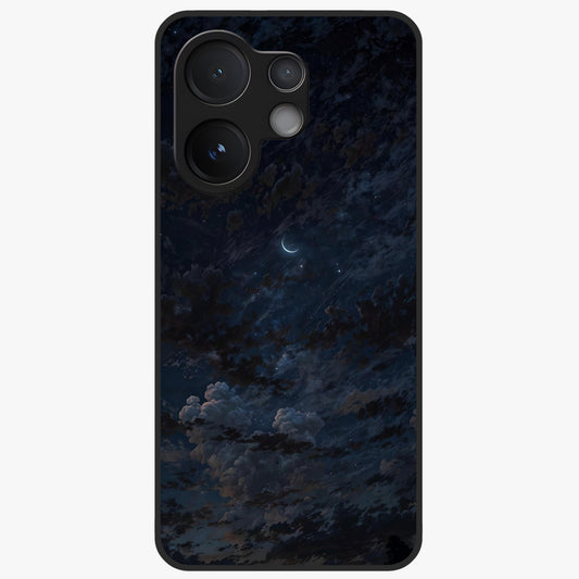 Lunar Veil Silence Glass Case showing flat back view with mystical moon veil artwork and glossy glass finish.
