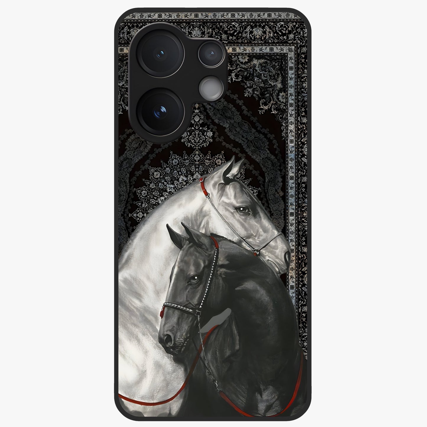 Majestic Ride Legacy Glass Case showing flat back view with powerful automotive inspired artwork and glossy glass finish.