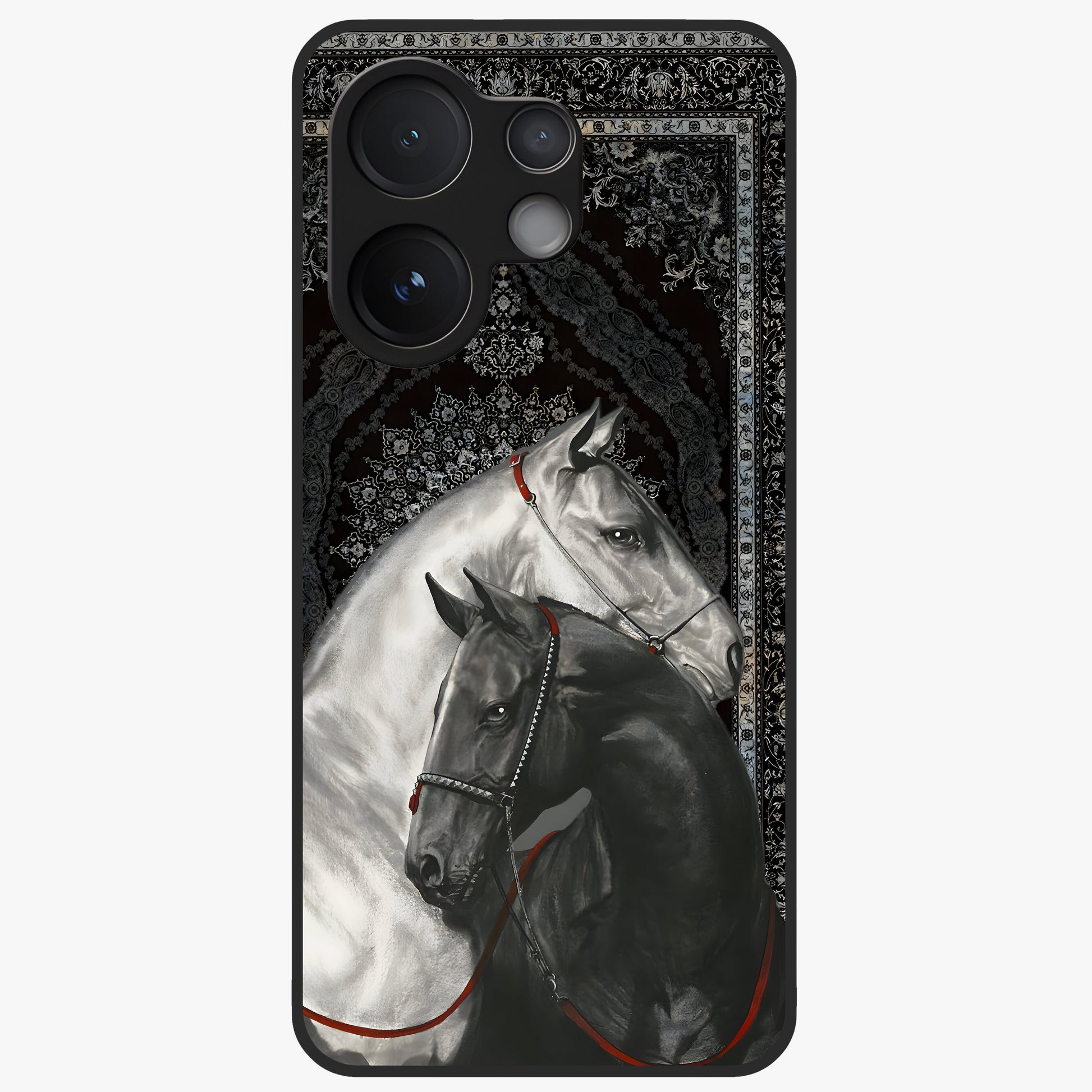 Majestic Ride Legacy Glass Case showing flat back view with powerful automotive inspired artwork and glossy glass finish.