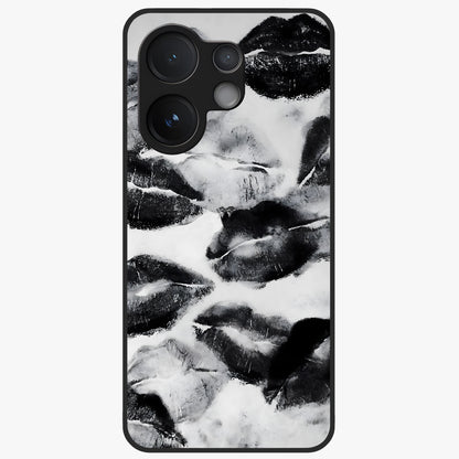 Midnight Kiss Marks Glass Case showing flat back view with lipstick kiss mark artwork and glossy glass finish.