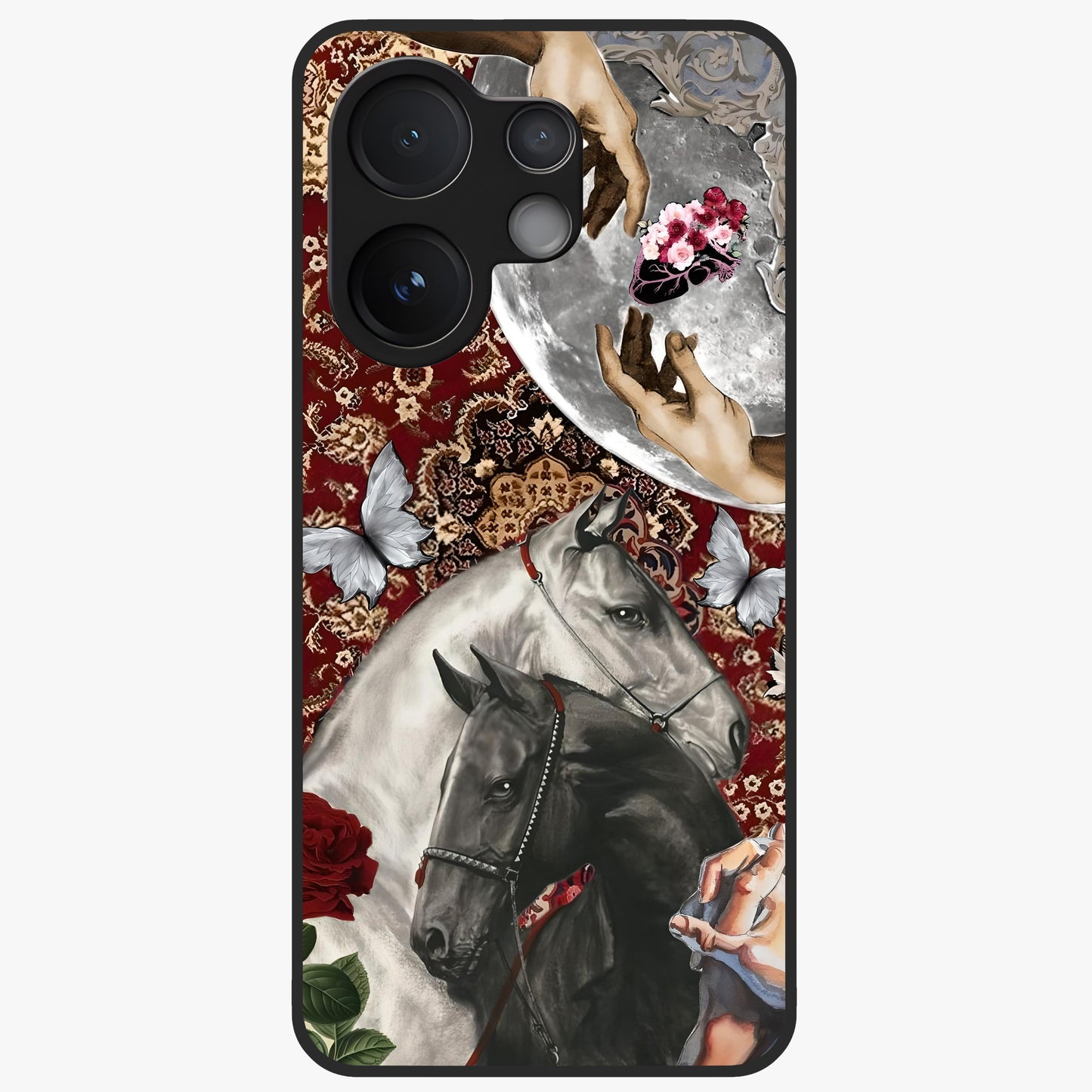 Moonlit Royal Stallion Glass Case showing flat back view with majestic horse under moonlight artwork and glossy glass finish.
